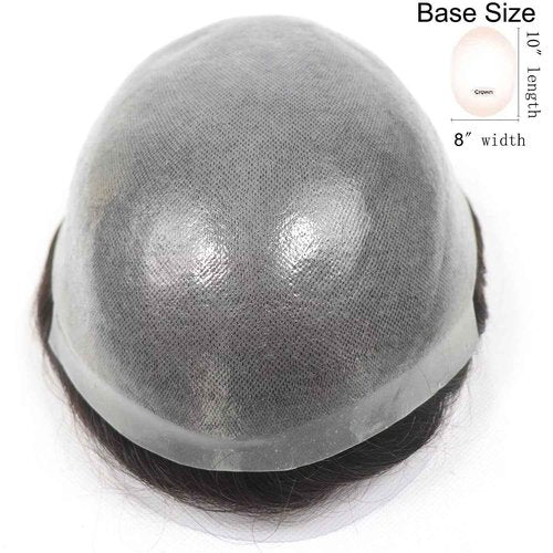 HAPPY&CC Toupee for Man Thin Skin PU Men's Hairpiece European Virgin Human Hair Replacement System Pieces Male Hair Prosthesis Unit for Men #4 Medium Brown with 40% Synthetic Gray 10x8inch