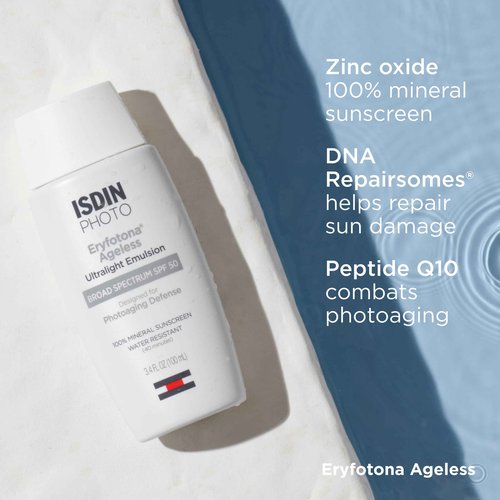 ISDIN Eryfotona Ageless Tinted Mineral Sunscreen for Face, SPF 50 Zinc Oxide Formula Helps Repair Sun Damage, 3.4 Fl.Oz. Travel-Size Tube, Water Resistant and Non-comedogenic