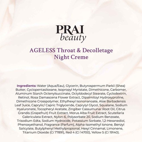 PRAI Beauty Ageless Throat & Decolletage Night Creme | Neck Firming Cream For Overnight Use | Cruelty & Paraben-Free Neck Tightening Cream with Retinol | Neck Cream for Tightening and Firming | 4.0 Oz