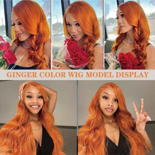 Aoque Ginger Orange Lace Front Wigs Human Hair Body Wave 13x4 Hd Transparent Lace Frontal Wigs for Women 350# Colored Glueless Wigs Brazilian Remy Human Hair 180% Density Pre Plucked 26 Inch
