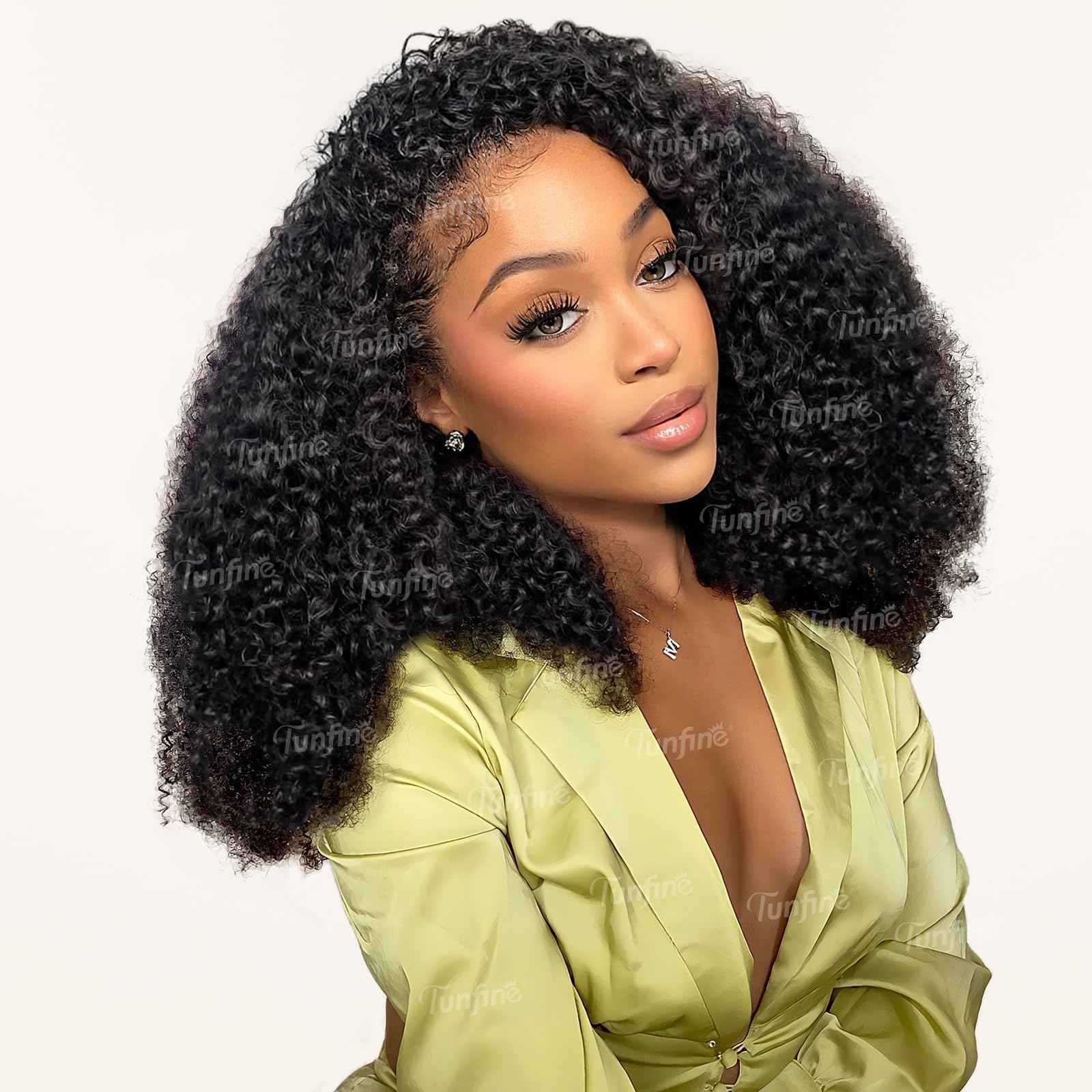 Kinky Curly Half Wig Human Hair 210 Density 3 In 1 Seamless Flip Over Half Wigs Glueless Kinky Curly Wigs Human Hair Beginner Friendly 360 Degree Flexi-fit Drawstring Headband Wig for Women 16 Inch