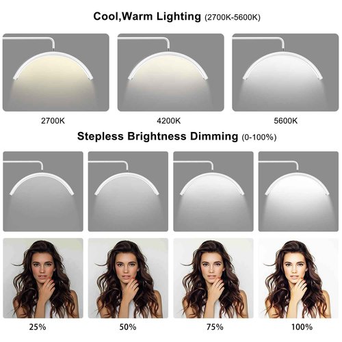 ebrlaxin Half Moon Light - 22 inch LED Lash Lamp for Eyelash Extensions for Tattoo Artists, Nail Tech, Esthetician - Cool, Warm Lamp with Adjustable Brightness & Height (White)