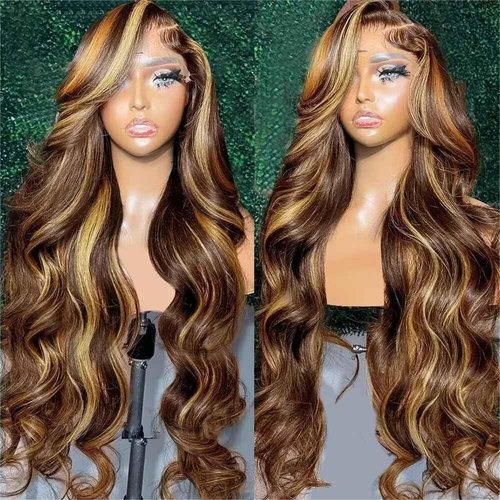 studyy Ombre Highlight Body Wave 360 Lace Front Wigs Human Hair Pre Plucked With Baby Hair Honey Blonde 360 Hd Lace Frontal Wigs Full Lace for Women 18inch