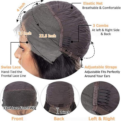 Adyutrlia Body Wave Wigs Human Hair 180% Density 13x4 HD Lace Front Wigs Human Hair Pre Plucked Body Wave Glueless Wigs Human Hair Lace Frontal Wigs for Women 22 Inch