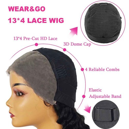 SENSAIRUITE 28 Inch Glueless Wigs Human Hair Pre Plucked Pre Cut 13x4 HD 180% Density Curly Human Hair Wig Wear and Go Glueless Wig Deep Wave Lace Front Wigs Human Hair Frontal Wigs for Women