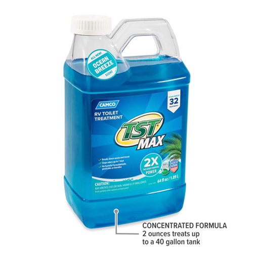 Camco TST MAX RV Toilet Treatment 64 oz. - Control Unwanted RV Sewer Odors & Break Down Waste and RV Toilet Paper - Biodegradable Septic Safe Formula - Ocean Breeze Scent (41612)