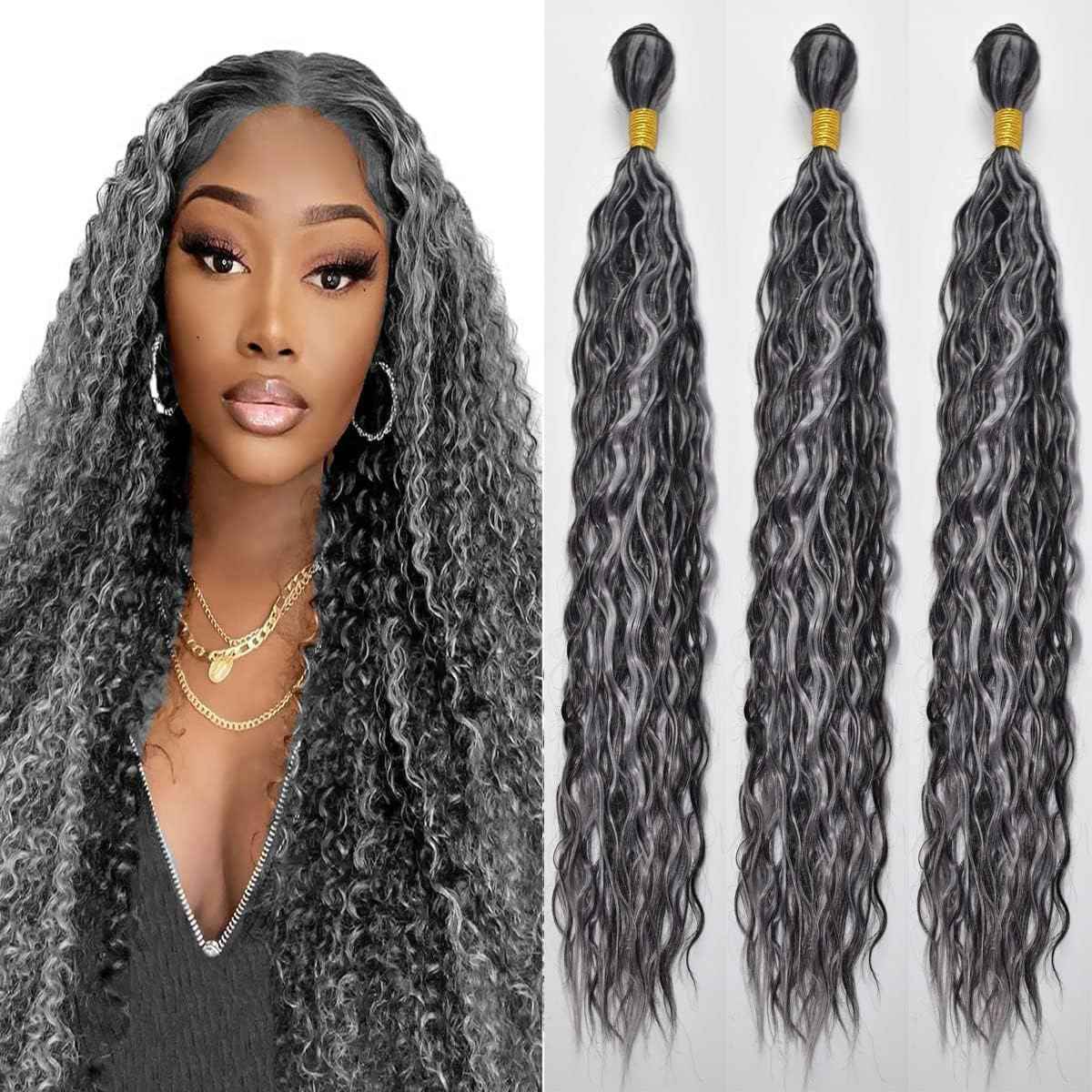 Giginger P1B/GREY Bundles Human Hair 22 24 26 inch Deep Wave Human Hair Bundles Highlight Grey Brazilian Unprocessed Virgin Quick Weave Hair for Black Women