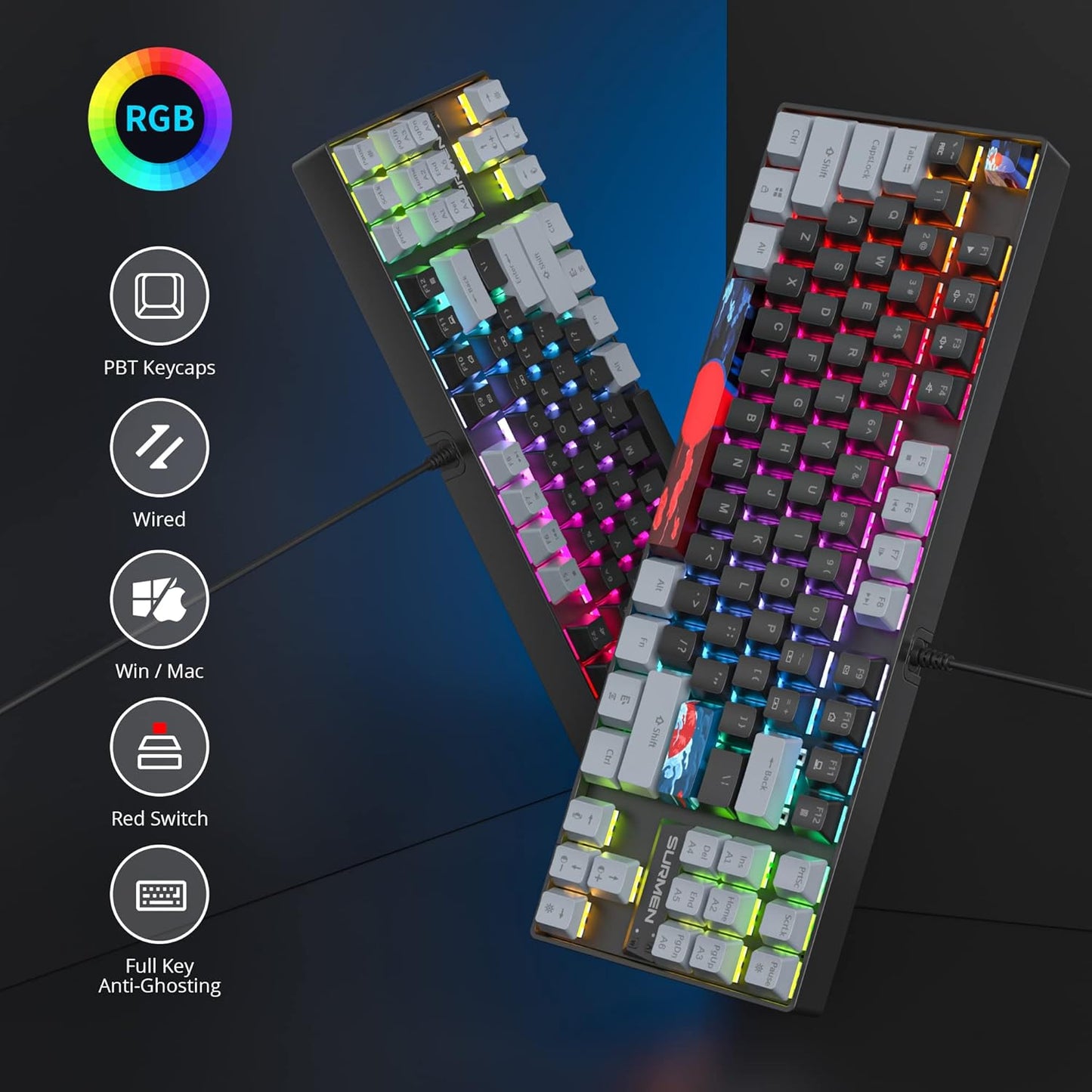 60 Percent Gaming Keyboard Mechanical with Linear Red Switch, 65% Wired Ultra-Compact Mini Keyboard Rainbow with PBT Keycaps for Ps4/Ps5/Xbox(68 Green)
