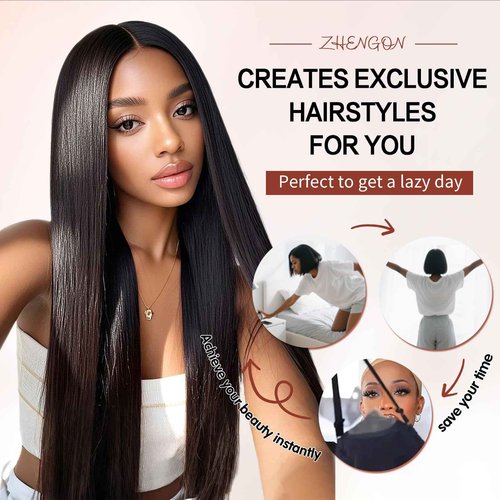 ZHENGON Glueless Wigs Human Hair Pre Plucked Pre Cut 6x4 Straight Lace Front Wigs Human Hair 24 Inch Hd Lace Front Closure Wigs for Women 180% Density Wear and Go Glueless Wig Ready to Wear Black