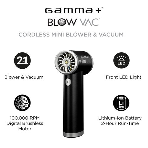 GAMMA+ Blow Vac 2-in-1 Handheld Air Blower and Vacuum USB-C Rechargeable with 4 Attachments