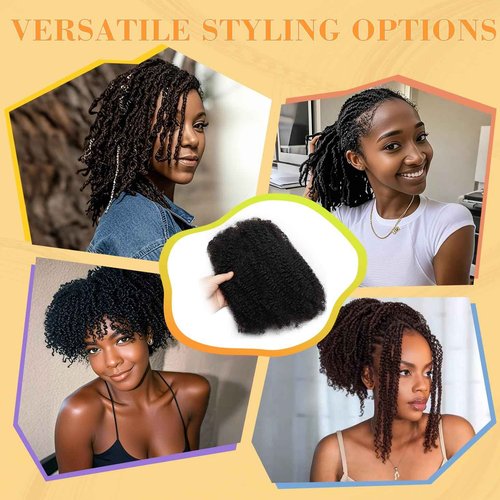 Afro Kinkys Bulk Human Hair 20Inch 60g/pack 100% Natural Black Human Hair For Making Micro Locs, Twists, Braids, Dreadlocks Extensions, Locs Repair, Crochet Braiding Hair