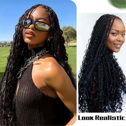 Fancy Hair Braided Wig Square Knotless Boho Box Braided Wigs with Curly Ends Full Double Lace Glueless Braids Wig with Baby Hair Synthetic Black Braided Wig for Black Women