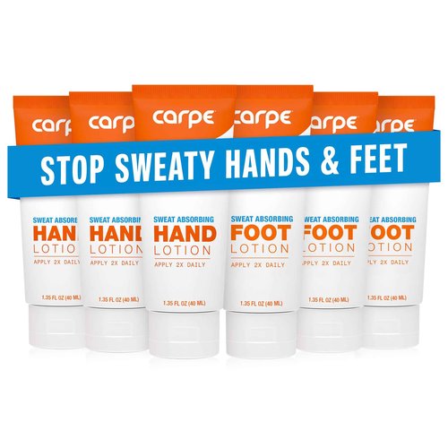 Carpe Sweat Absorbing Hand and Foot Lotion Bundle (3 Hand and 3 Foot Tubes), Stop Sweaty Hands and Sweaty, Smelly Feet, Dermatologist-Recommended