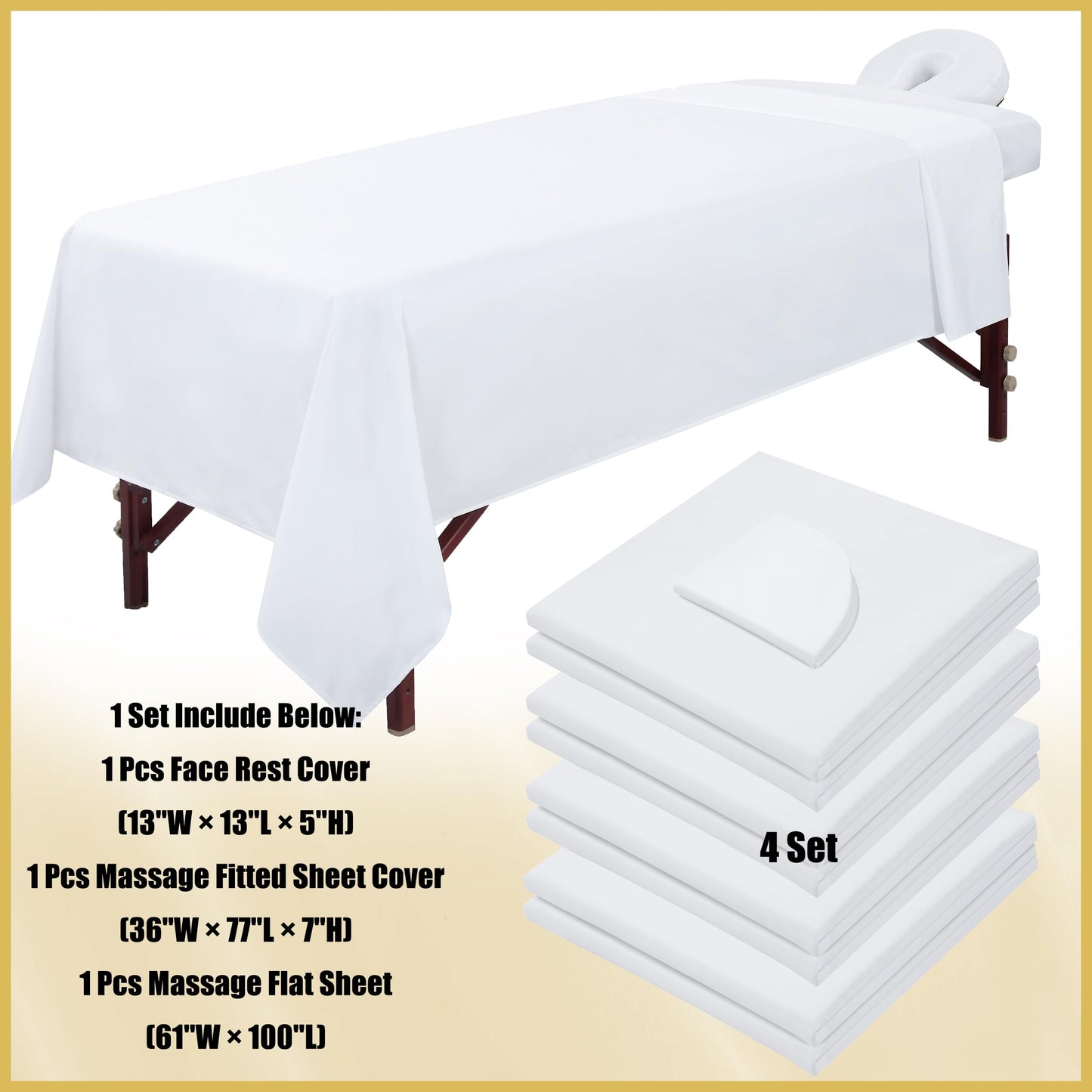 4 Sets Microfiber Massage Table Sheet Sets 3 Pcs Massage Bed Cover Soft Wrinkle Free Includes Massage Fitted Sheet,Massage Sheets and Face Cradle Cover for SPA Beauty Salon Tattoos (White)