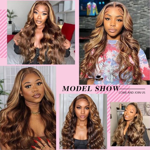Homgoss P4/27 HD Lace Frontal Wig 13x6 Body Wave Glueless Wigs Human Hair 250% Density Highlight Ombre Full Lace Frontal Wigs Natural Hairline 100% Virgin Human Hair Lace Front Wigs for Women