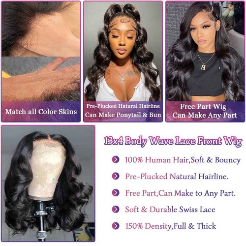 Body Wave Lace Front Wigs Human Hair Pre Plucked 13x4 HD Transparent Lace Frontal Wigs Human Hair 26 inch 150 Density Glueless Human Hair Wigs for Black Women Natural Color