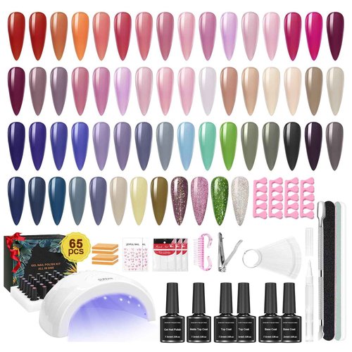 JIASHENG Gel Nail Polish Kit with UV Light, 60 Colors Nail Polish Set with Base Matte Glossy Top Coat, Gel Nail Manicure Tools Kit for Beginner Nail Art Salon