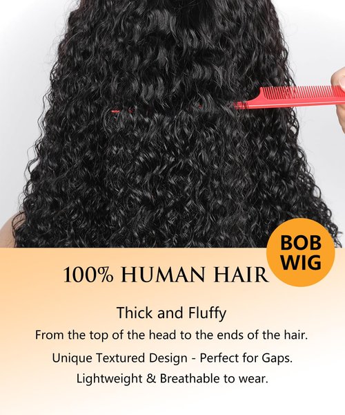 Bob Wig with Bangs Human Hair Water Wave 2x4 HD Lace Closure Front Curly Wigs Human Hair Bang Wig 220 Density Glueless Wear and Go for Beginners 100% Brazilian Human Hair for Black Women 12 Inch
