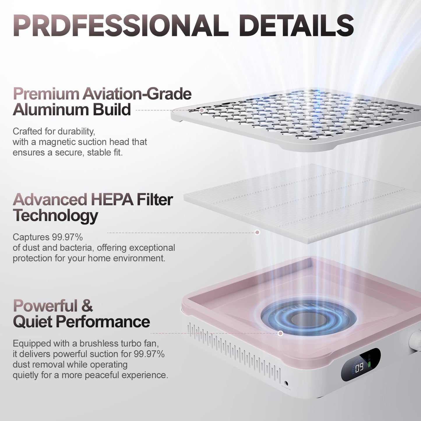 48W Cordless Nail Dust Collector with 10 Speed Settings, Powerful Suction Nail Vacuum for Manicure Table, Resin/Nail Dust Cleaner for Acrylic & Gel Nails, Salon & Home Use