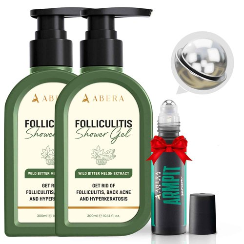 ABERA Folliculitis, BHA Shower Gel, High-Performance Folliculitis Body Wash, Wild Bitter Melon Extract, Reduces Back Acne & Hyperkeratosis, 2 Boxes + Gift Titanium Armpit Serum Roller