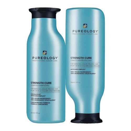 Pureology Strength Cure Shampoo & Conditioner Set - For Damaged or Color Treated Hair, Hair Strengthening & Prevents Breakage, Seals Split Ends, Vegan, 8.5 Fl Oz