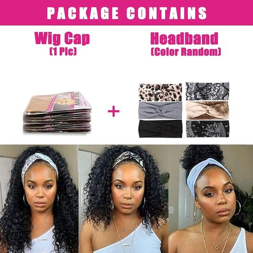 AISI QUEENS Headband Wig Human Hair For Black Women Curly Wigs Glueless Human Hair Short Curly Headband Wigs (18 Inch, Curly Headband Wigs)