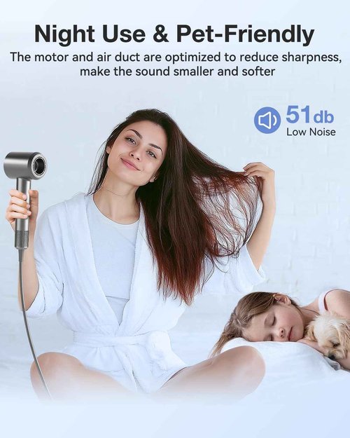 Hair Dryer, High-Speed Ionic Low Noise Blow Dryer with 160000 RPM Motor for Fast Drying, Thermo-Control Portable Hair Blow Dryer with Magnetic Nozzle for Home Travel Salon (P2306F Grey)