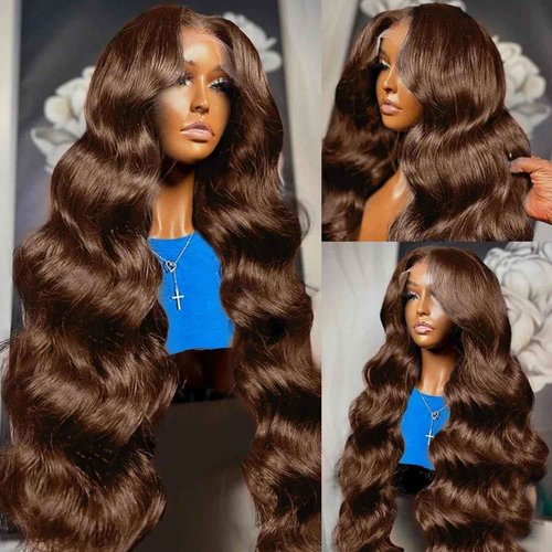 ediere Chocolate Brown Lace Front Wig 200 Density Brown Body Wave 13x4 HD Lace Front Wigs Human Hair Pre Plucked with Baby Hair Brown wig Colored 4# Frontal Human Wig for Women (18 Inch)