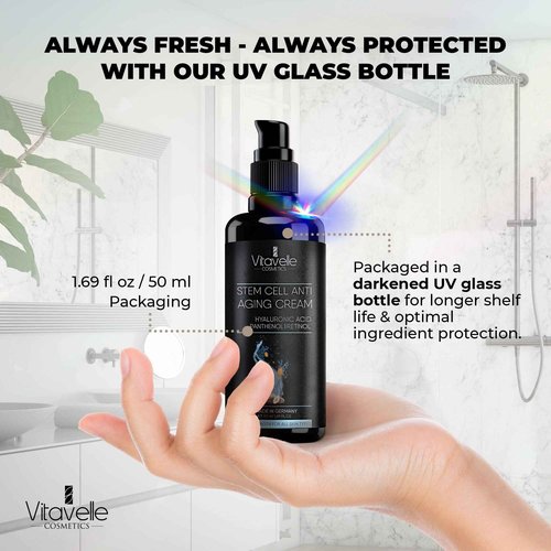 VITAVELLE Stem Cell Face Cream - Hyaluronic Acid, Shea Butter & Jojoba - Anti-Wrinkle, Hydrating Moisturizer for Smooth Skin