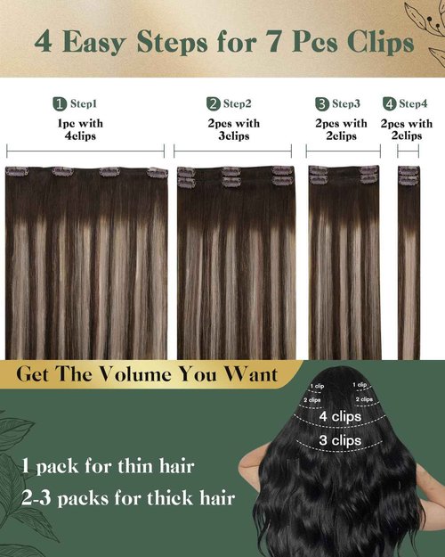Ugeat Hair Extensions Clip in 18 Inch Clip in Extensions Real Human Hair Balayage Brown Human Hair Extensions Clip ins Ash Brown No Damage 7Pcs 120G 4/18/4