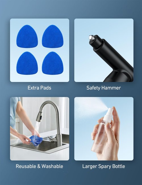 AstroAI Windshield Cleaner Tool, Car Interior Detailing Cleaning Kit with Extendable Handle and 4 Reusable Microfiber Pads, Auto Glass Wiper Brush Kit for Cars, Blue，15.9in-21in