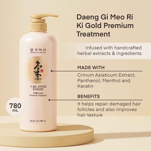 DAENG GI MEO RI - Ki Gold Premium 2 Shampoo 780ml + 1 Treatment 780ml + 10 Traveling Pouch Samples 10ml Set, Samples may vary.