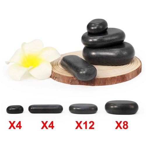 Master Massage 28 Piece Essential Hot Stone Massage Stone Set Kit Package for Professional or Home Spa Stone Therapy, Healing, Pain Relief-Basalt Rock