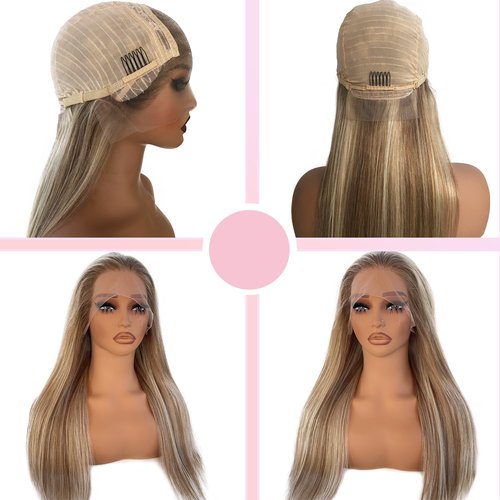 Valiilo Balayage Ash Blonde Wig Human Hair Glueless 13x4 Lace Front Wigs Pre Plucked 18 Inch Straight Ash Brown to Ash Blonde with #60 Blonde Highlight Wig 180% Density