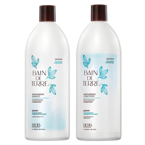 Bain de Terre Moisturizing Shampoo and Conditioner Set | Dry & Damaged Hair | Argan & Monoi Oils | Paraben Free | 33.8 Fl Oz