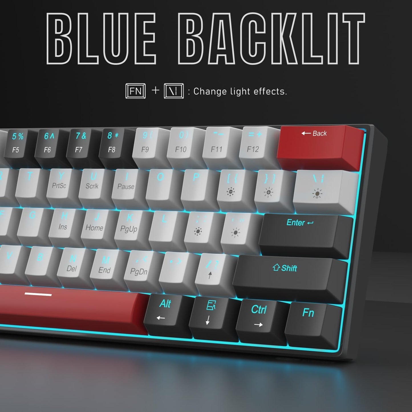 60% Mechanical Gaming Keyboard, White Gaming Keyboard with Red Switches, Detachable Type-C Cable Mini Keyboard with Blue LED Light for/PC/Laptop