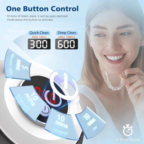 Aotuda 45kHz Ultrasonic Retainer Cleaner Machine, 200ML Denture Cleaner, 4 Modes with Digital Timer Mouth Guard Cleaner for Aligner, Night guard, Braces, Toothbrush, Jewelry and More (White)