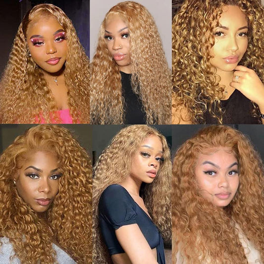 #27 Kinky Curly Bundle Honey Blonde Human Hair 3 Bundles Brazilian Unprocessed Virgin Hair Extensions Double Weft Bundle For Women 12 14 16 Inch