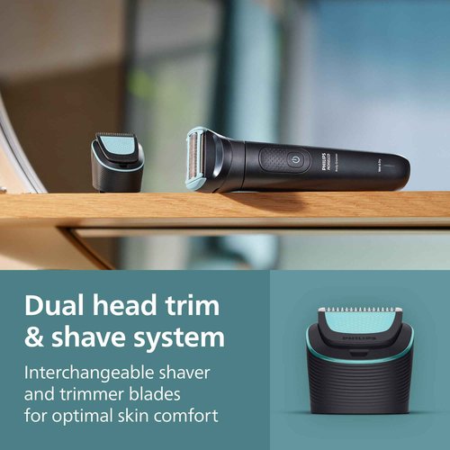 Philips Norelco Body Groomer 5000 Series, Intimate Hair Trimmer & Shaver for Men with Dual 100% Showerproof Full Body Shave & Trim Heads and Two Bi-Directional Body Hair Combs, BG5495/50
