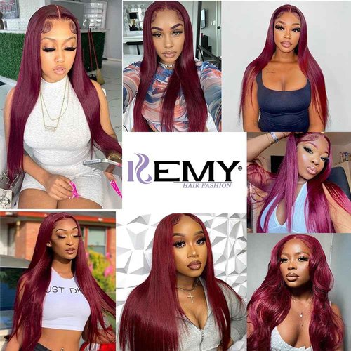 REMY HAIR 99J Lace Front Wigs Human Hair 13x4 Transparent Frontal Lace Straight Wig Pre Plucked with Baby Hair 180% Density Brazilian Virgin Glueless Wigs for Women Burgundy Lace Front Wigs (14 Inch)