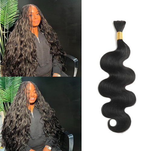 Human Braiding Hair 1 Bundle 100g Body Wave Bulk Human Hair for Braiding No Weft 12A Brazilian Virgin Curly Human Hair Extensions for Boho Braids 100% Remy Human Hair Extensions (24 Inch)
