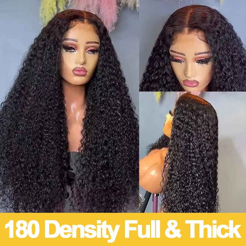 KTOOYKE 13x6 Lace Front Wigs Human Hair 26 Inch Deep Wave HD Transparent Lace Frontal Wigs Human Hair Pre Plucked with Baby Hair 180 Density Natural Color