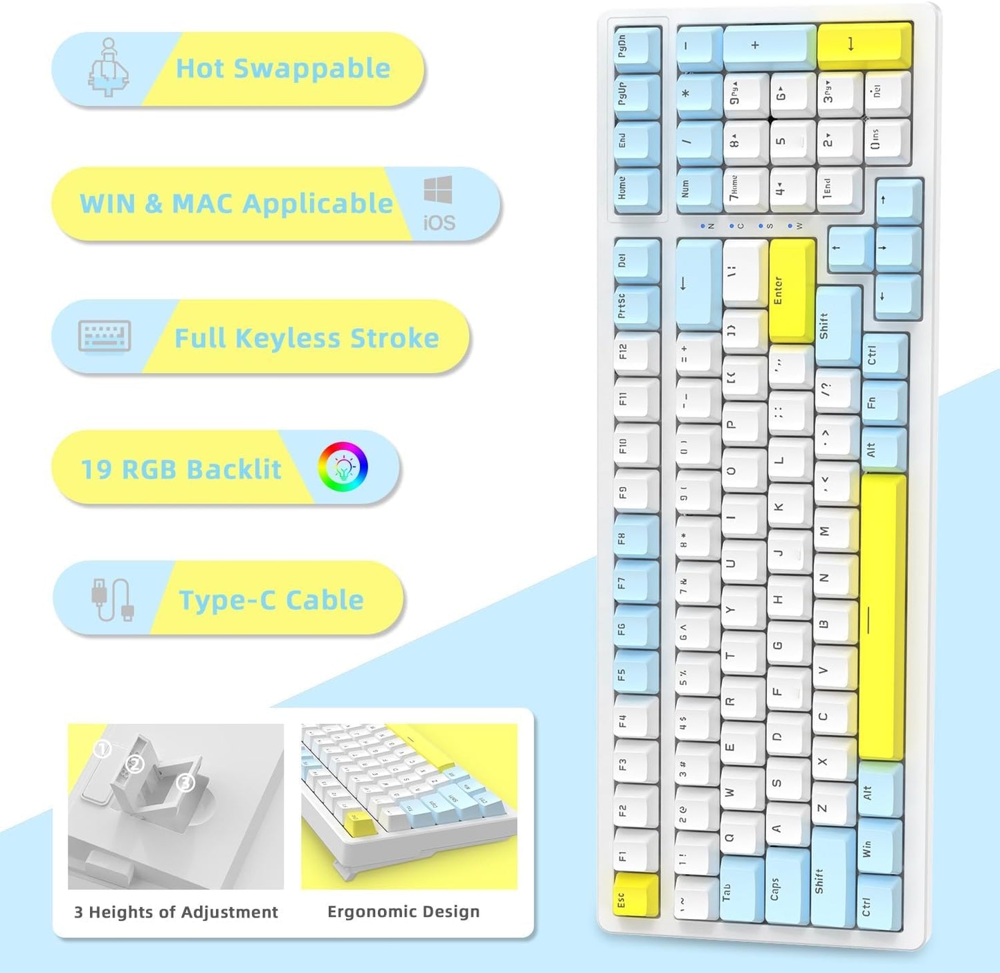 Ajazz Mechanical Gaming Keyboard,Hot Swappable Mechanical Keyboard with Numeric Pad,Compact USB Wired Keyboard 100 Keys Double-Shot ABS Keycaps,N-Key Rollover RGB Custom Keyboard for PC Mac(MX Red)