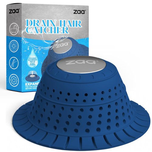 Bathtub Drain Hair Catcher, Silicone Collapsible 1 Pack Drain Protector for Pop-Up and Regular Drains of Shower, Bathtub, Tub, Bathroom, Sink, Dark-Blue