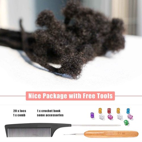 IXIMII 14 inch Human Hair Dreadlock Extensions 20 Strands 0.4cm Full Handmade Permanent Dreads Soft Natural Black Loc Extensions with Needle and Comb,Can Be Dyed Bleached Curled