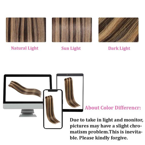 Balayage Dark Brown to Chestnut Brown Real Human Hair Clip ins Remy Invisible Hair Extensions Natural Straight Seamless Hair Extensions 8pcs Double Weft 18 Inch 100g
