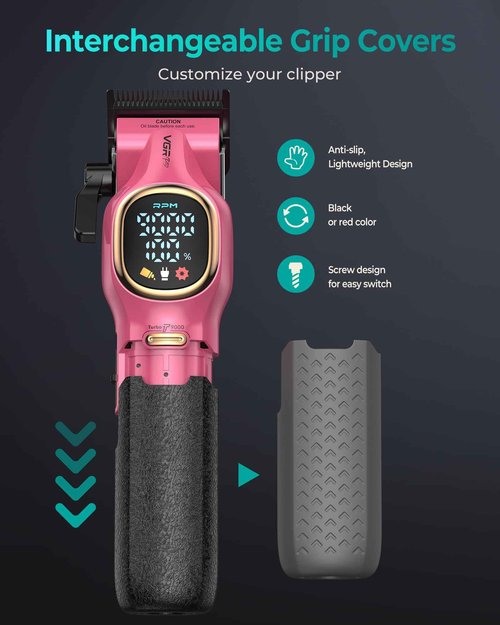 VGRPRO Professional Hair Clippers for Men, Professional Barber Clippers and Trimmer Set, Cordless Hair Clippers for Hair Cutting with Package Case, Powerful 9000 PRM Rechargable Electric (Pink)
