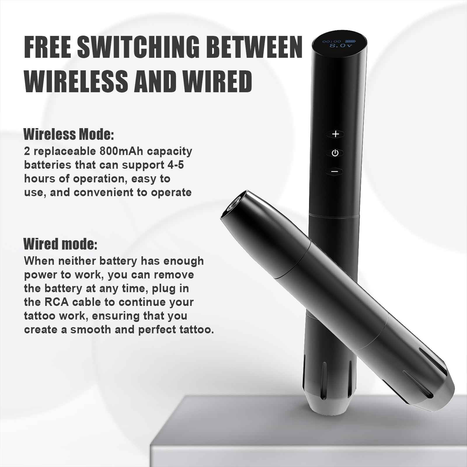 OFEYLE 109 Wireless Tattoo Pen Machine Rotary Tattoo Gun with 2PCS Replaceble Batteries Coreless Motor Digital Display Cartridge Battery Pen Permanent Makeup Tattoo Supply for Tattoo Artist (Black)