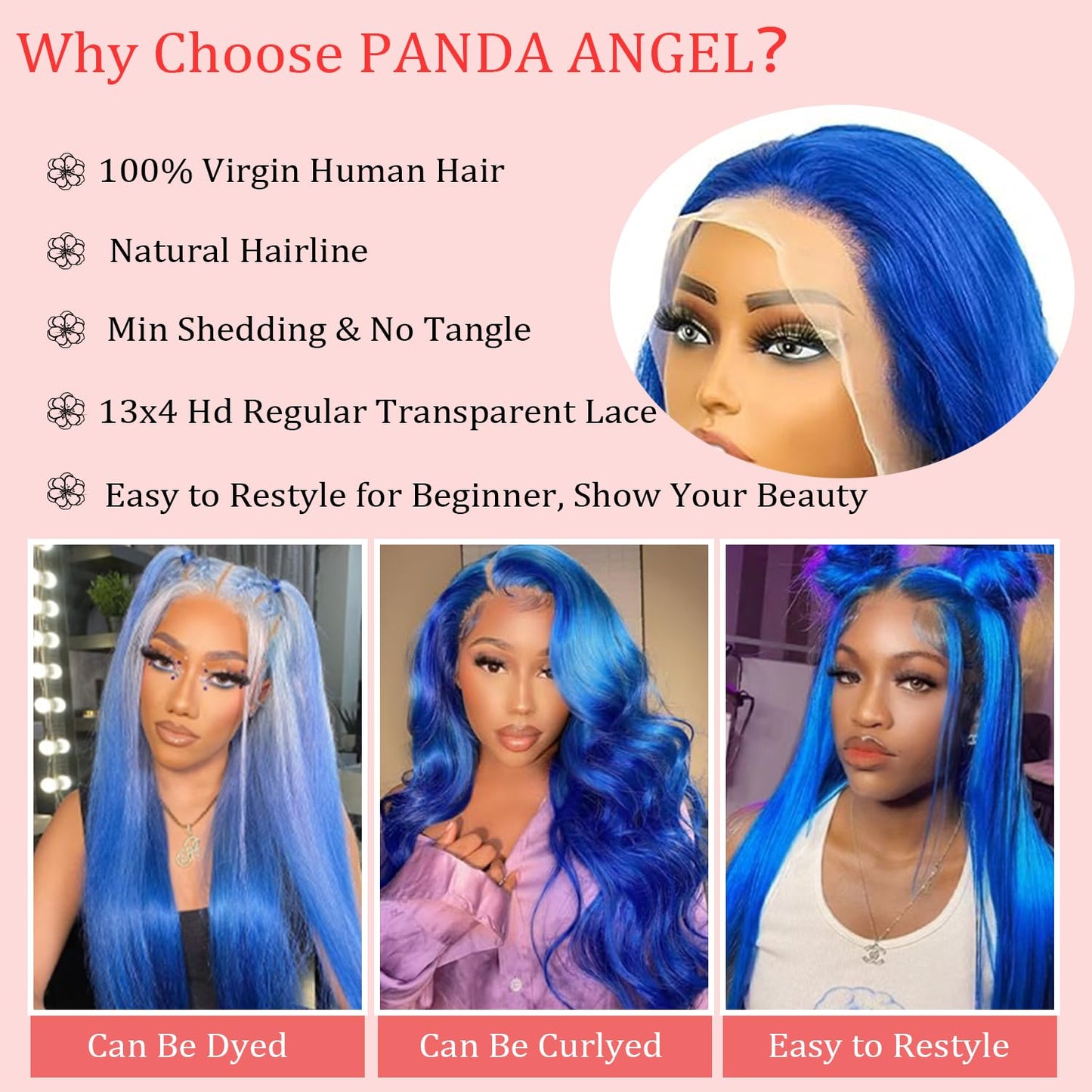 PANDA ANGEL Blue Lace Front Wigs Human Hair Straight 13x4 Hd Transparent Lace Frontal Wigs Wear and Go Glueless Navy Blue Wigs Human Hair for Black Women Colorful Dark Blue Lace Front Wig 26 Inch