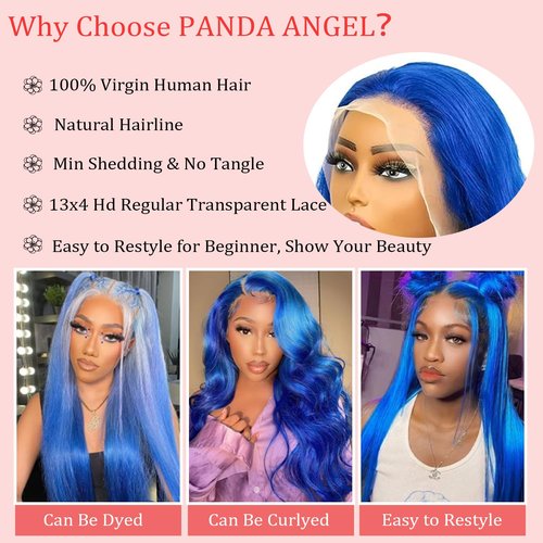 PANDA ANGEL Blue Lace Front Wigs Human Hair Straight 13x4 Lace Frontal Wig Dark Blue Glueless Hd Transparent Lace Front Wigs 180% Density Straight Human Hair Wigs for Women 20 Inch